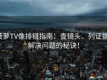 菠萝TV像排错指南：查镜头、列证据，解决问题的秘诀！